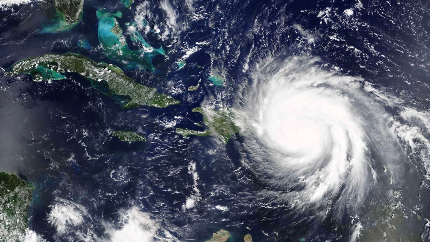 Satellite image of 2017 Hurricane Maria making landfall in Puerto Rico on September 2017